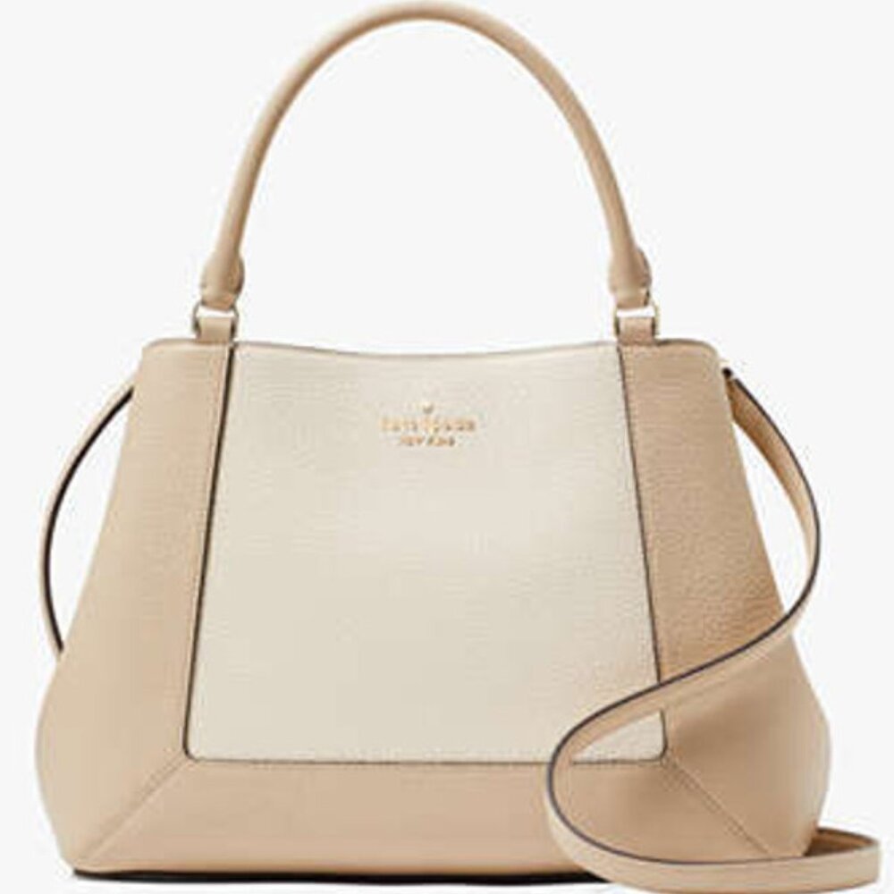 NWT ✅ Kate Spade LENA Colorblock Leather Satchel KH440 LIGHT SAND ⭐ NWT
